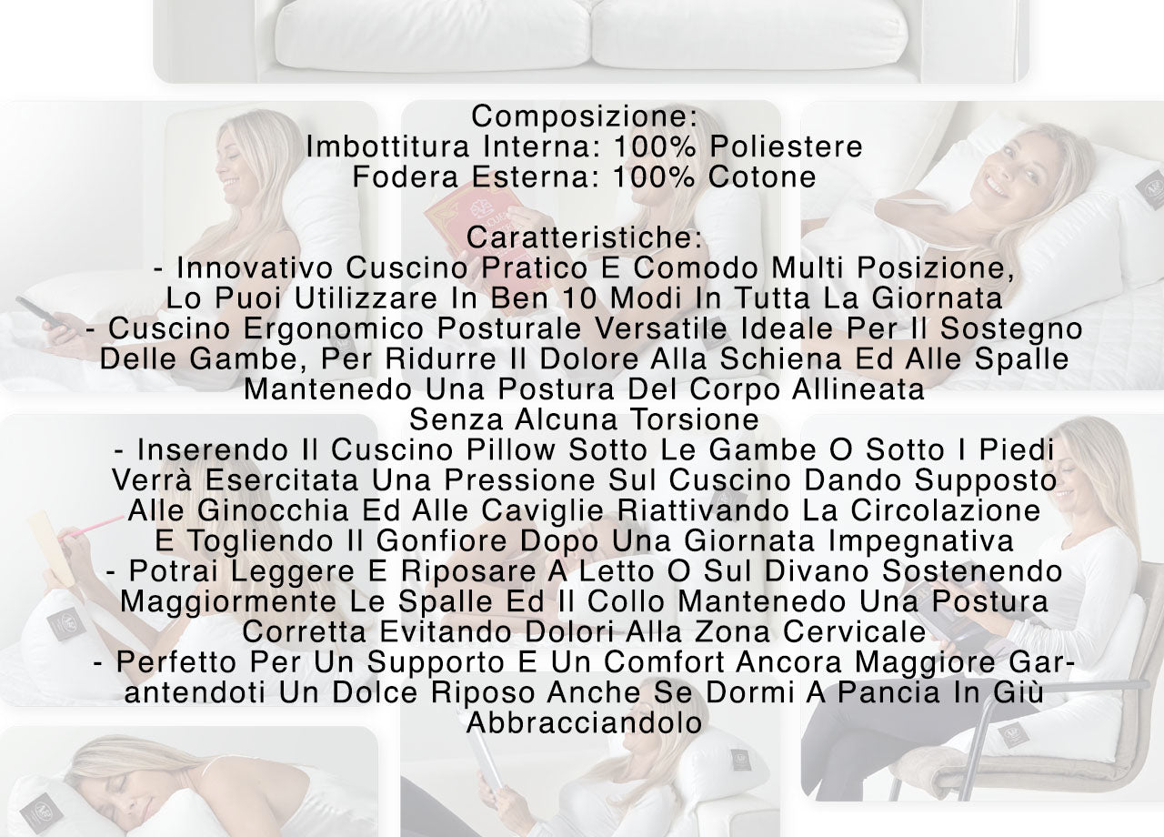 Cuscino Ergonomico Posturale Decapillow 10 Usi 1 Cuscino Multi Posizione Sostegno Gambe Spalle - Cuscino - Bianco