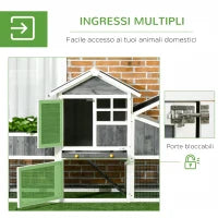 Pollaio Prefabbricato in Legno con Area Aperta, Casetta e Nido, 161.5x62.5x115cm, Grigio