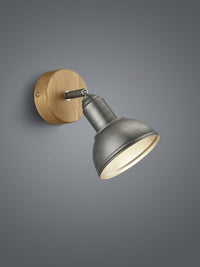 DELHI SPOT SINGOLO CUPOLA METALLO ACCIAIO ANTICO E LEGNO P. 20,5CM 1 LUCE ATTACCO ATTACCO E14