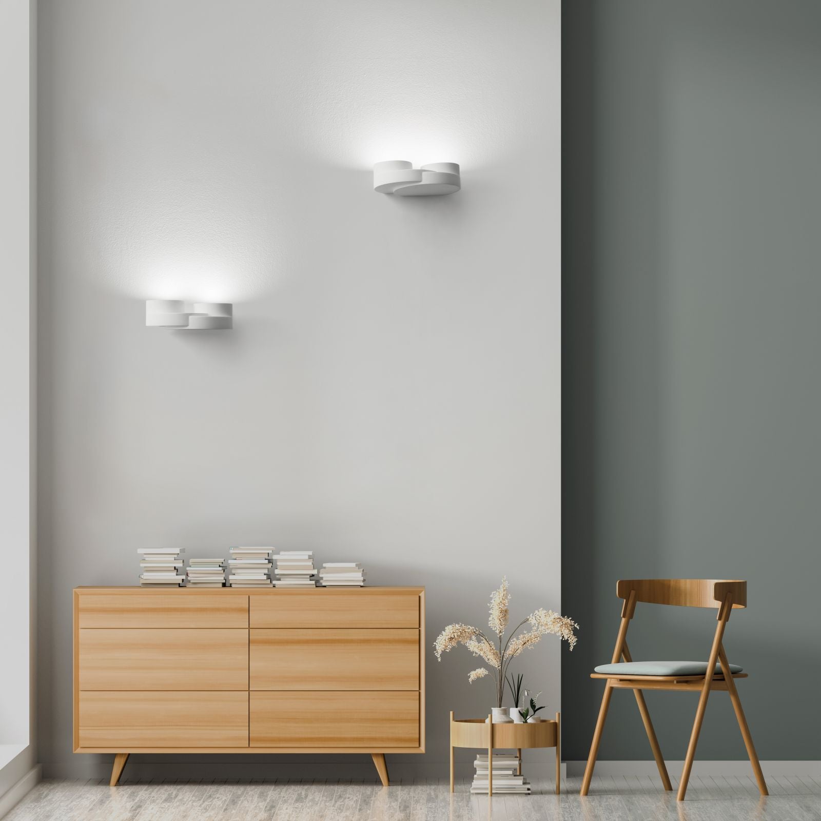 DEMETRA applique da Parete 2 Luci Up bianca in gesso attacco GX53 l.21,5cm