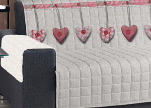 Copridivano Trapuntato Disegno Cuore Appeso - 4 Posti - Rosso