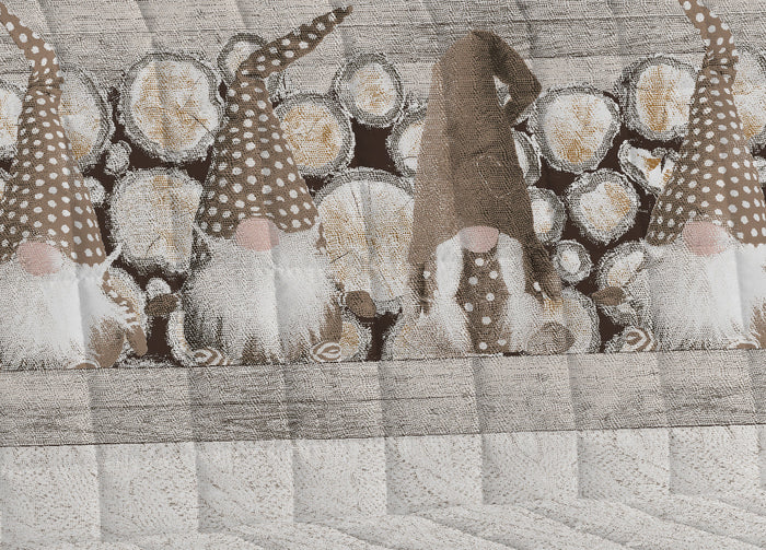 Copridivano Trapuntato Disegno Gnomi Colore Beige - 2 Posti - Beige