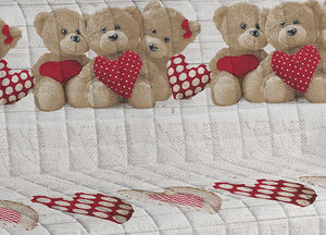 Copridivano-Copripoltrona Trapuntato Imbottito Disegno New Orsetti - 3 Posti - Rosso