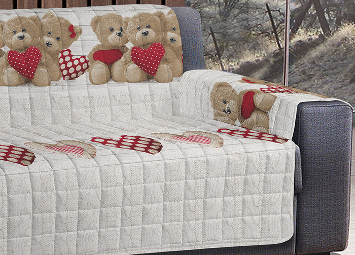 Copridivano-Copripoltrona Trapuntato Imbottito Disegno New Orsetti - 4 Posti - Rosso