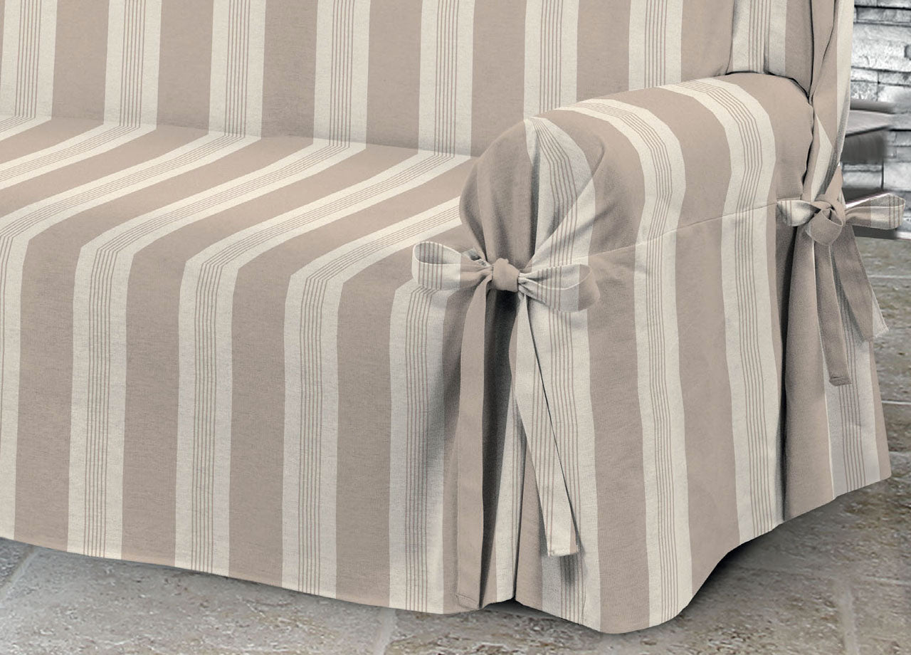Copridivano Fodera Telo Protezione Divano Con Laccetti Fiocco Varie Fantasie - 2 Posti - Granc Beige