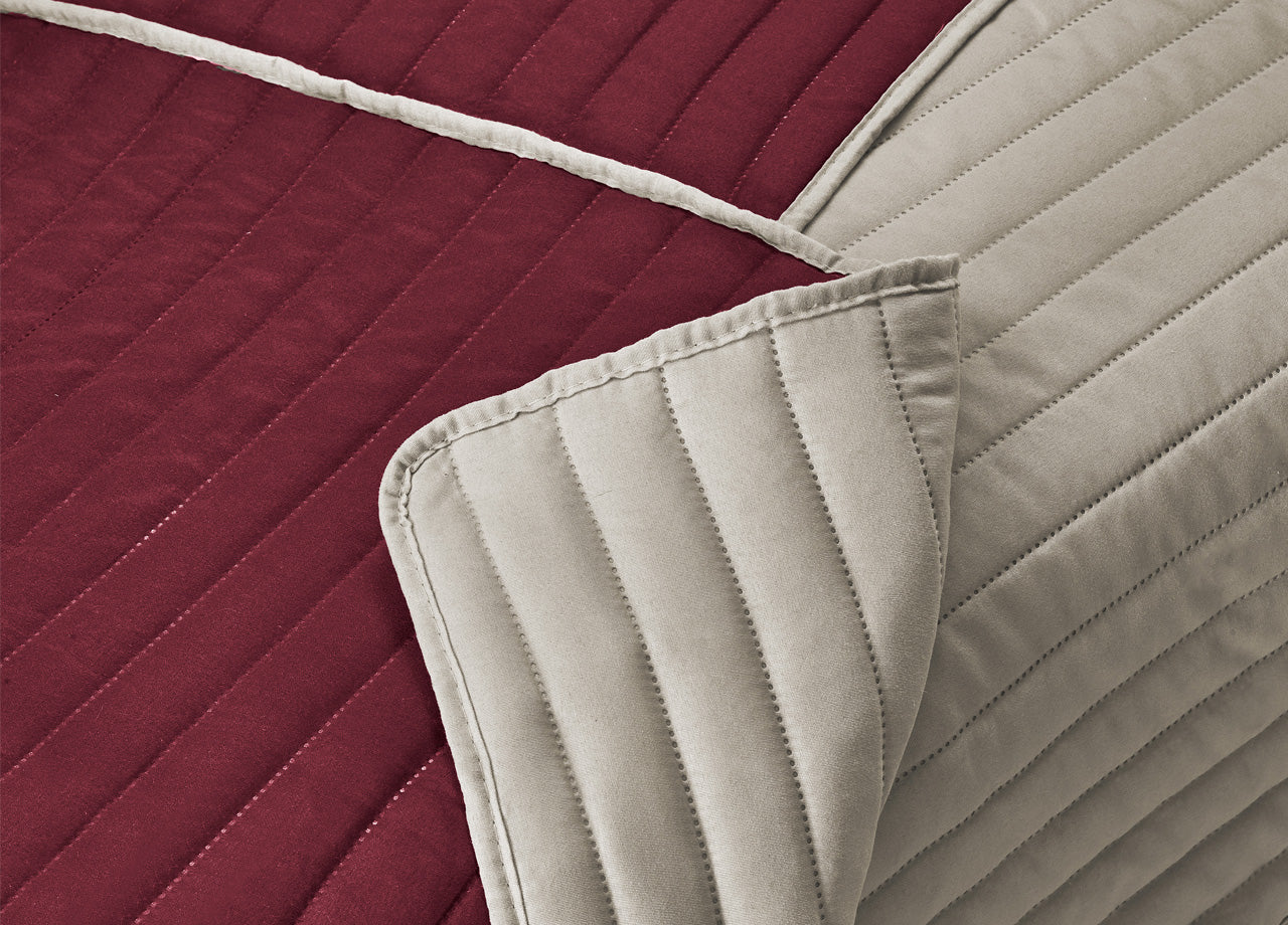 Copridivano Antimacchia Trapuntato Modello Sofà Tortora-Bordeaux - Poltrona - Tortora-Bordeaux