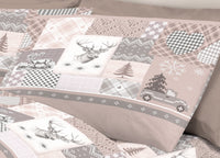 Completo Lenzuola Pensieri Delicati 100% Cotone Disegno Alpi - Singolo - Beige