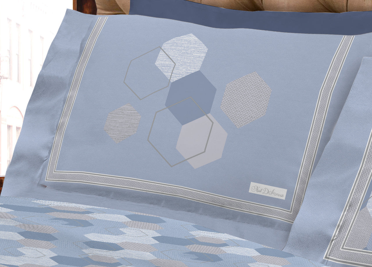 Completo Lenzuola Letto Calda Flanella 100% Cotone Disegno Bologna - Matrimoniale - Blu