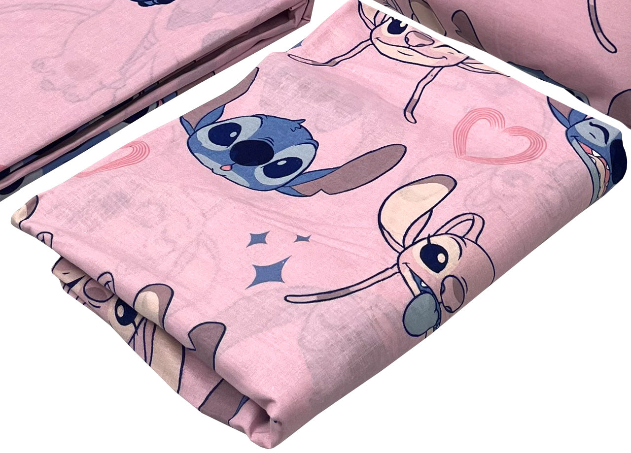 Completo Lenzuola Disney In 100% Cotone Letto Singolo Stich Girl