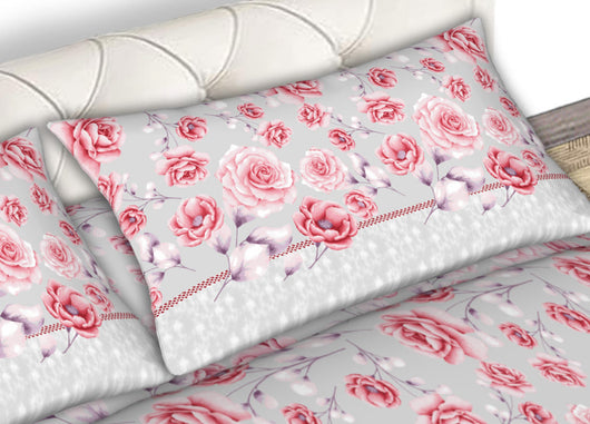 Completo Lenzuola Matrimoniale In Morbida Flanella Disegno Rose C.N - 2 Piazze - Rosa