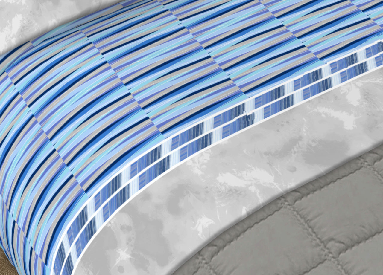 Completo Lenzuola 100% Cotone Made Italy Disegno Flow - Singolo - Azzurro