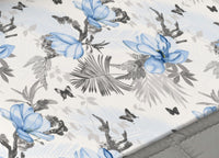 Completo Lenzuola Matrimoniale 100% Cotone Made Italy Disegno Leaves CN - Matrimoniale - Azzurro