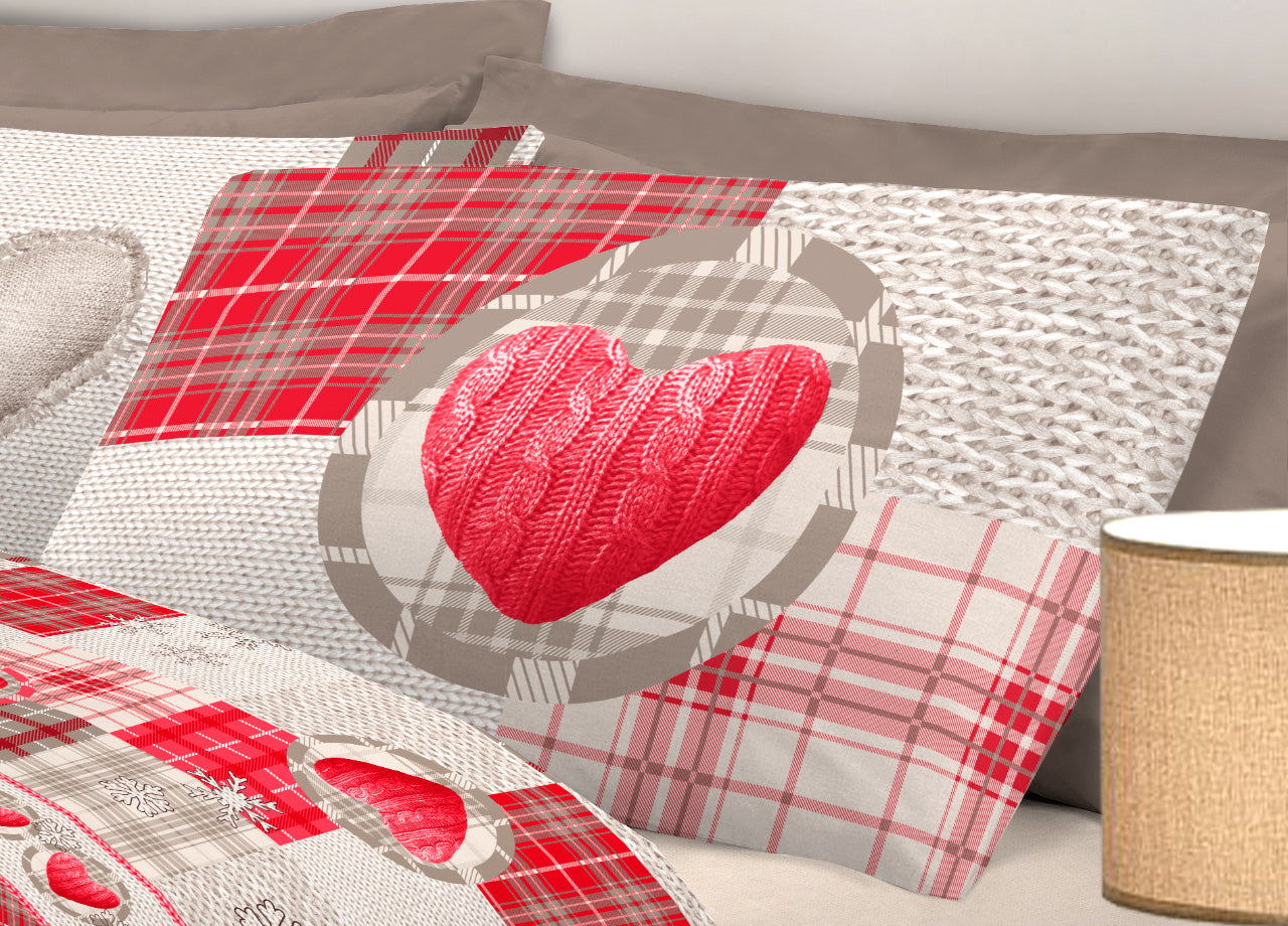 Completo Lenzuola Linea Pensieri Delicati 100% Cotone Disegno Love Mountain - Piazza E Mezza - Rosso