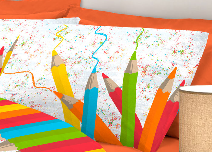 Completo Lenzuola Linea Pensieri Delicati 100% Cotone Disegno Matitoni - Matrimoniale - Multicolor