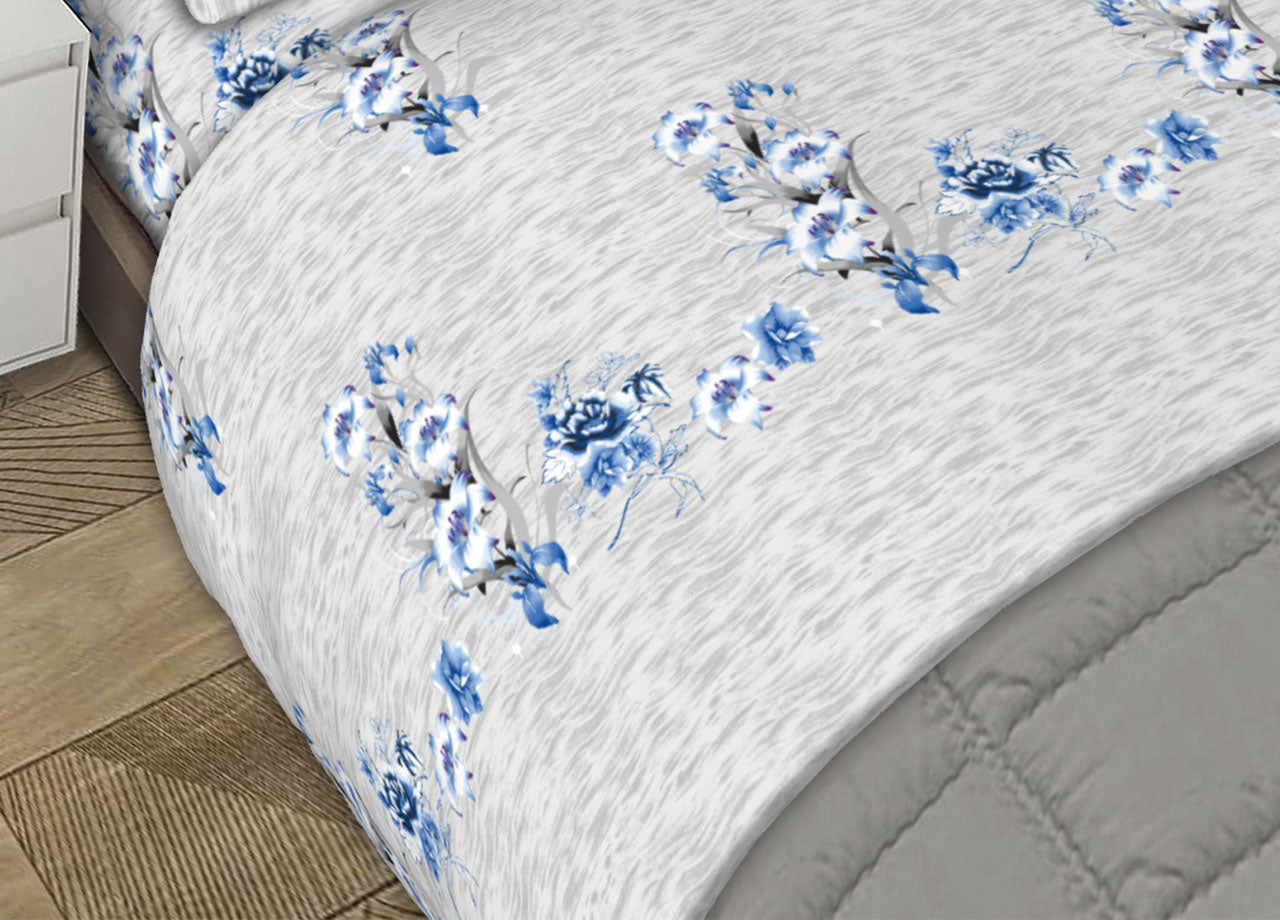 Completo Lenzuola Letto Matrimoniale 100% Cotone Made Italy Dis.Mirta Azzurro CN