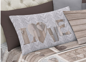 Completo Lenzuola Linea Pensieri Delicati 100% Cotone Disegno Shabby Love - Matrimoniale - Beige