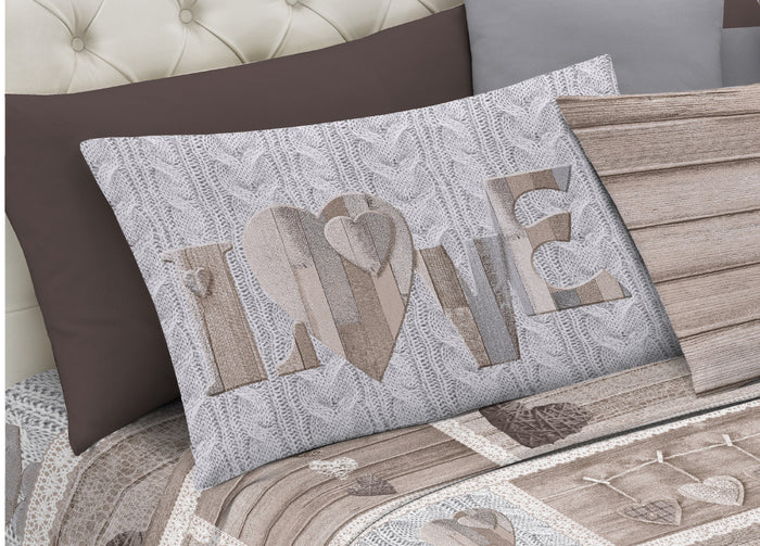 Completo Lenzuola Linea Pensieri Delicati 100% Cotone Disegno Shabby Love - Matrimoniale - Beige