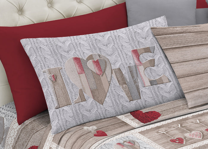 Completo Lenzuola Linea Pensieri Delicati 100% Cotone Disegno Shabby Love - Singolo - Rosso