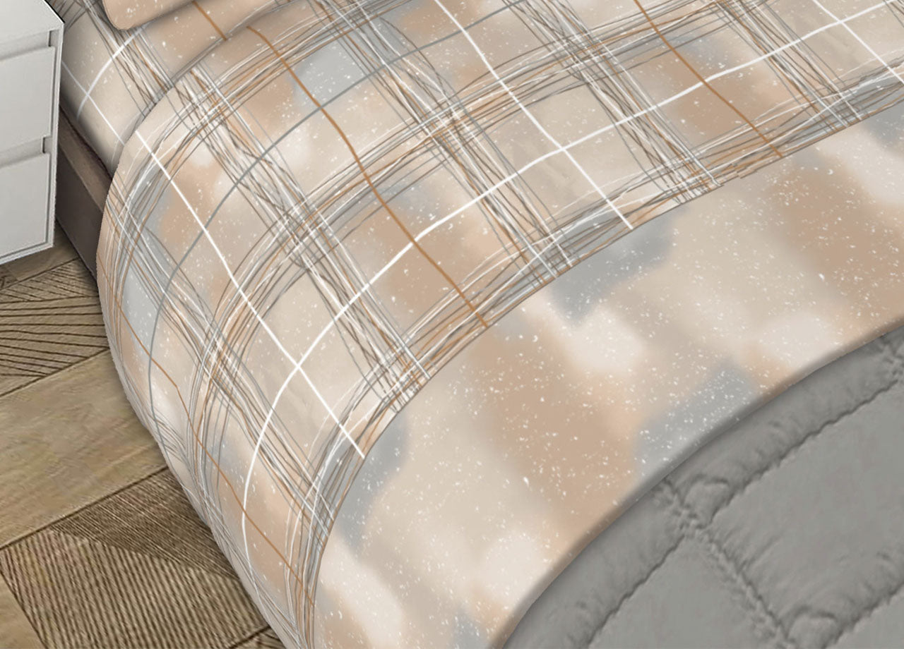 Completo Lenzuola Letto Matrimoniale 100% Cotone Made Italy Dis.Spark Beige CN