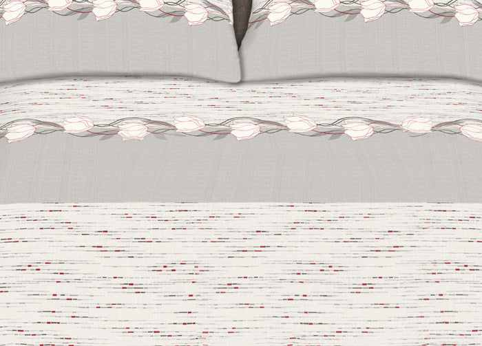 Completo Lenzuola Stiro Facile 100% Cotone Made Italy Effetto Seta Disegno Tulip - Matrimoniale - Grigio