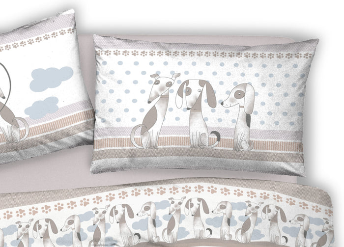 Copripiumino Sacco Piumone Pensieri Delicati Cotone Disegno Bau Bau - Singolo - Grigio