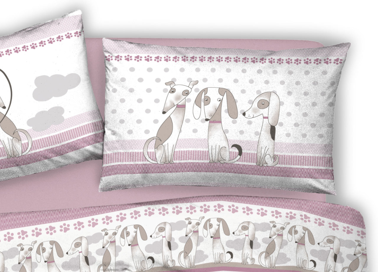 Copripiumino Sacco Piumone Pensieri Delicati Cotone Disegno Bau Bau - Matrimoniale - Rosa