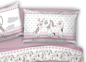 Copripiumino Sacco Piumone Pensieri Delicati Cotone Disegno Bau Bau - Matrimoniale - Rosa