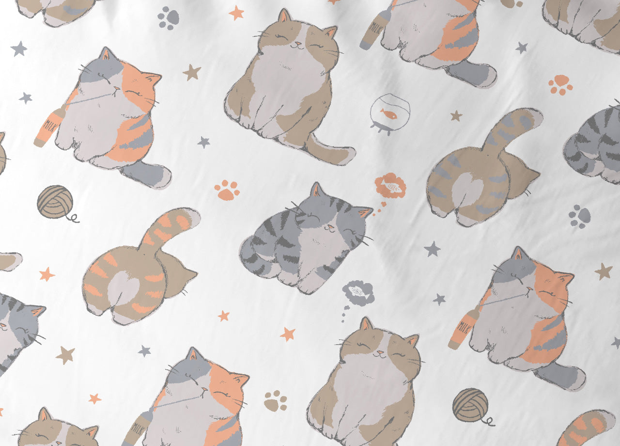 Completo Lenzuola Letto Morbida Flanella 100% Cotone Dis. Gatti - Francese - Gatti