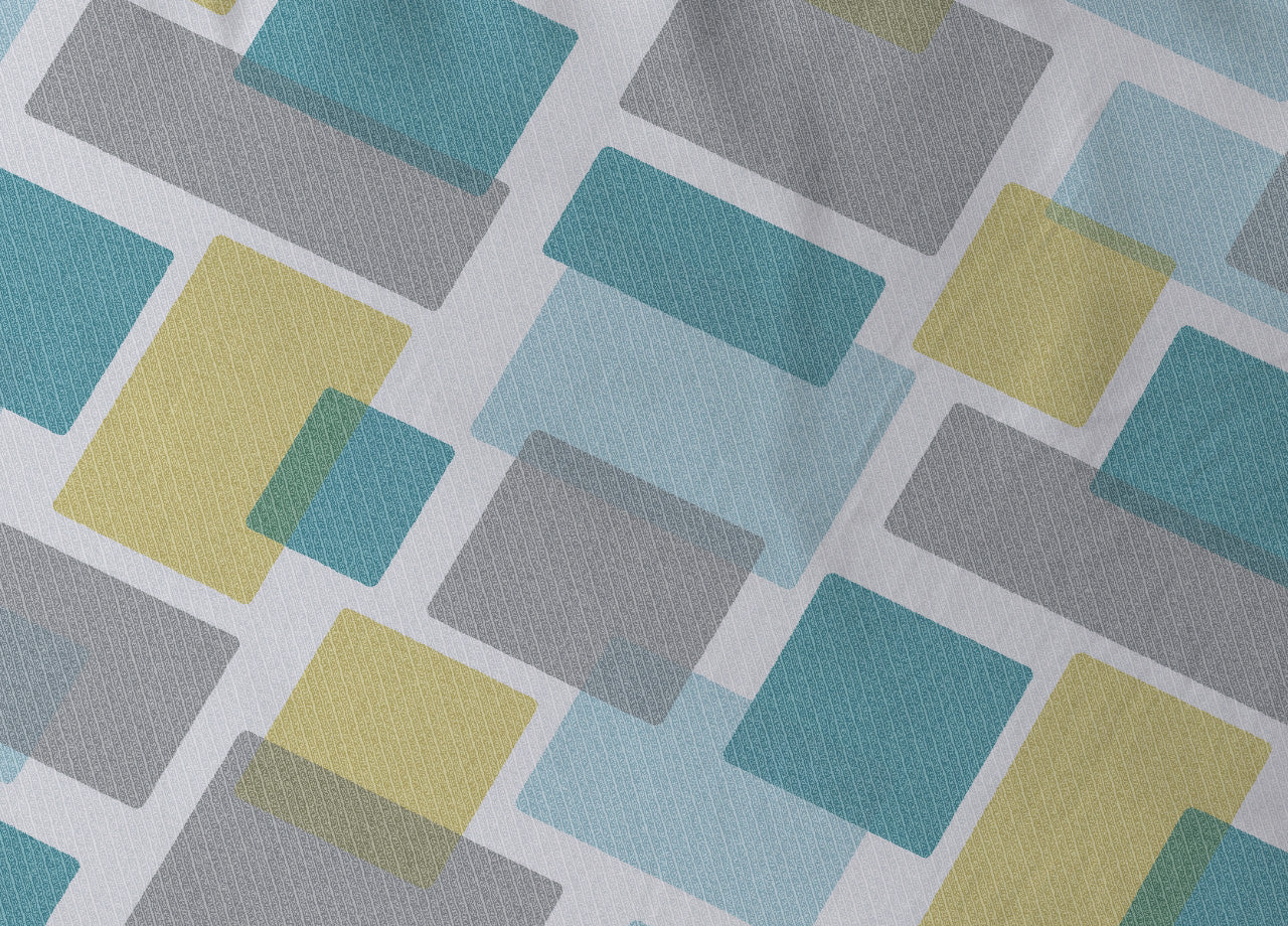 Completo Lenzuola Letto Morbida Flanella 100% Cotone Dis. Square - Matrimoniale - Azzurro