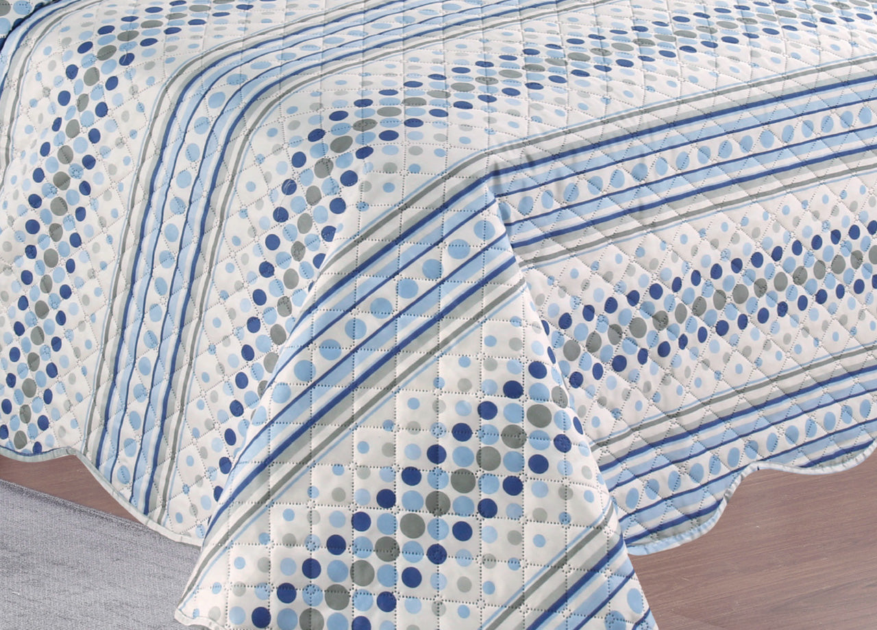 Copriletto Trapuntato Quilt Estivo Piumino 100gr/mq Disegno Pinsonic Sphere - Matrimoniale - Blu