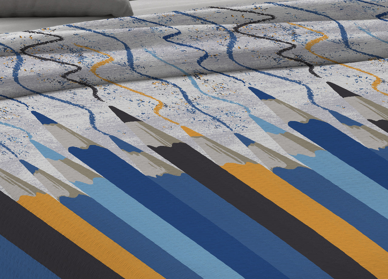 Copriletto Piquet Primavera Estate 100% Cotone Disegno Matitoni - Piazza e Mezza - Azzurro