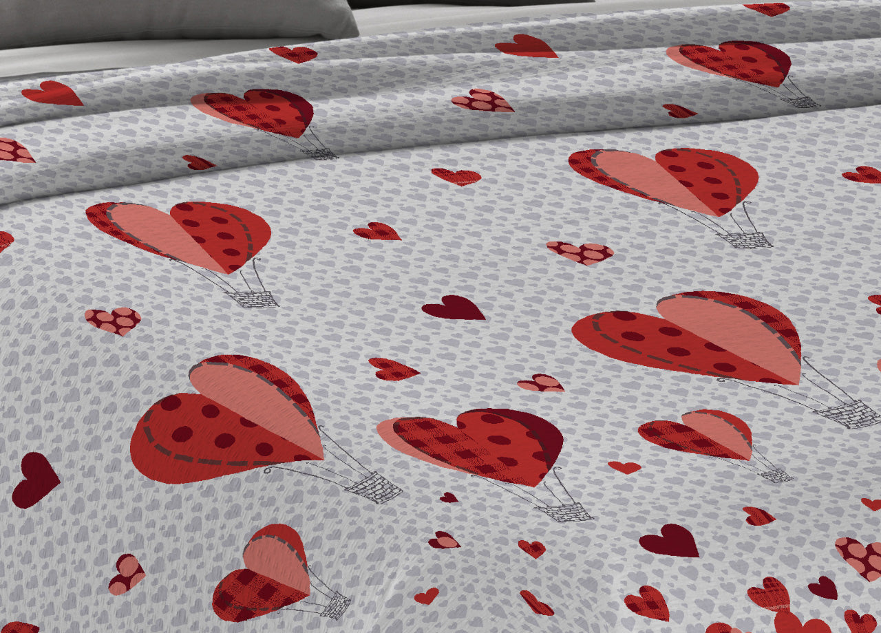 Copriletto Piquet Primavera Estate 100% Cotone Disegno Mongolfiera - Matrimoniale - Rosso