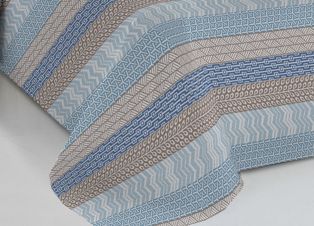 Copriletto Piquet Primavera Estate 100% Cotone Disegno Azteco - Piazza e Mezza - Azzurro