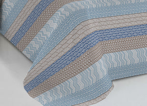 Copriletto Piquet Primavera Estate 100% Cotone Disegno Azteco - Piazza e Mezza - Azzurro