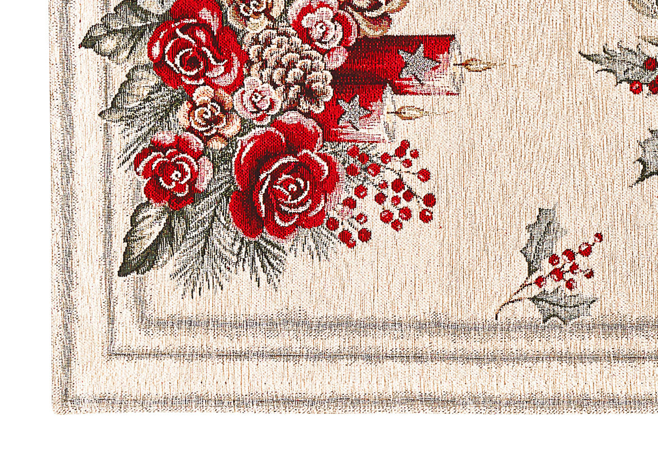 Tovaglia Centrino Runner Tavolo Fantasie Natalizie Centrotavola Cinigliato Made Italy - 40x130 - Bouquet Candela