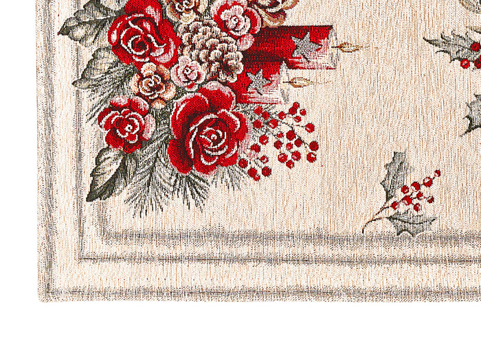 Tovaglia Centrino Runner Tavolo Fantasie Natalizie Centrotavola Cinigliato Made Italy - 40x130 - Bouquet Candela