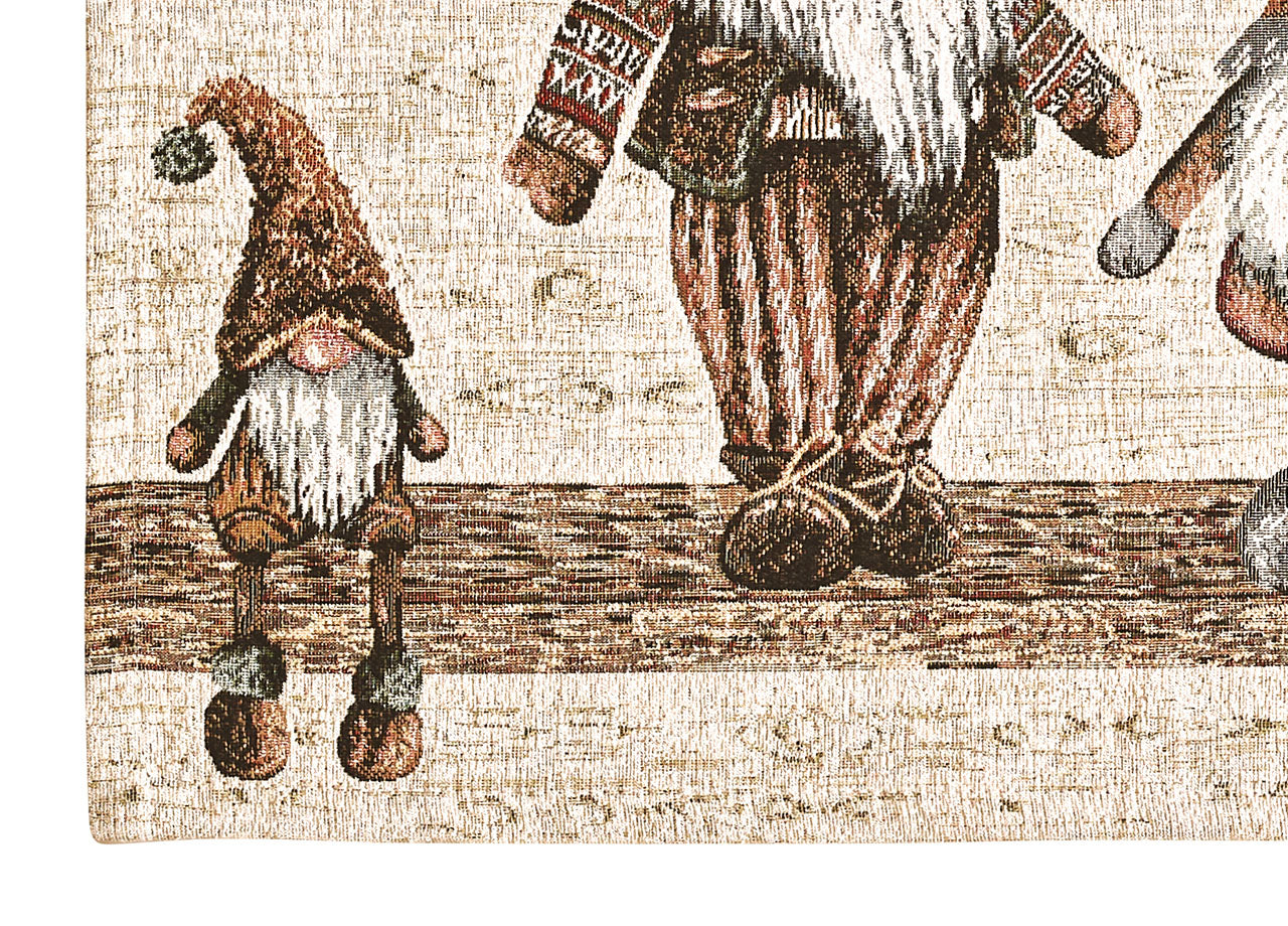 Tovaglia Centrino Runner Tavolo Fantasie Natalizie Centrotavola Cinigliato Made Italy - 40x130 - Elfo Marrone