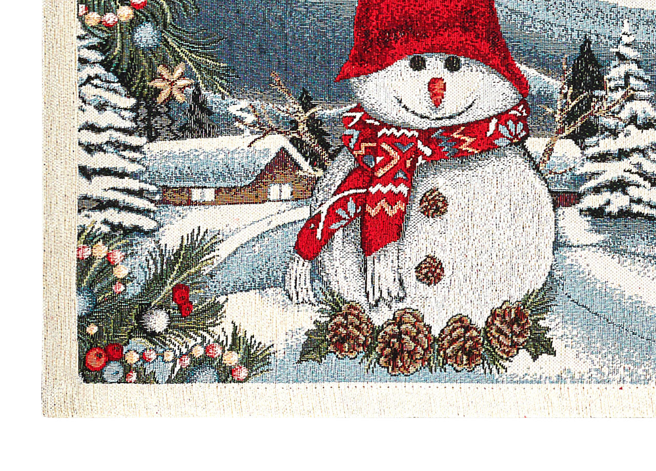 Tovaglia Centrino Runner Tavolo Fantasie Natalizie Centrotavola Cinigliato Made Italy - 40x130 - Pupazzo Di Neve