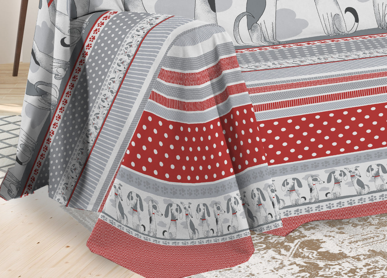 Telo Arredo Multiuso Linea Pensieri Delicati In Cotone Disegno Bau Bau - Singolo - Rosso