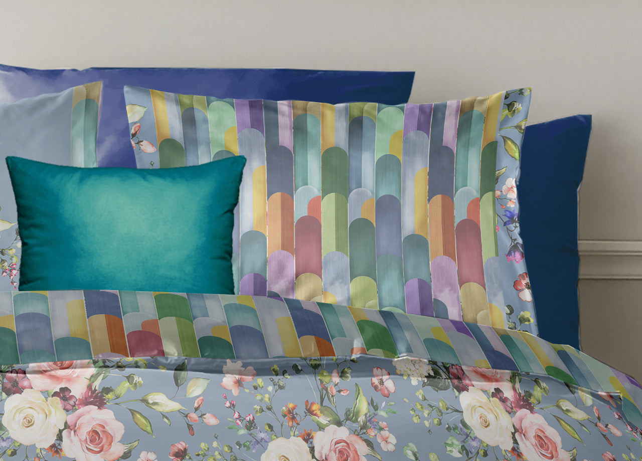 Copripiumino Double Face Matrimoniale Digitale Cotone Percalle Loft Acquarello