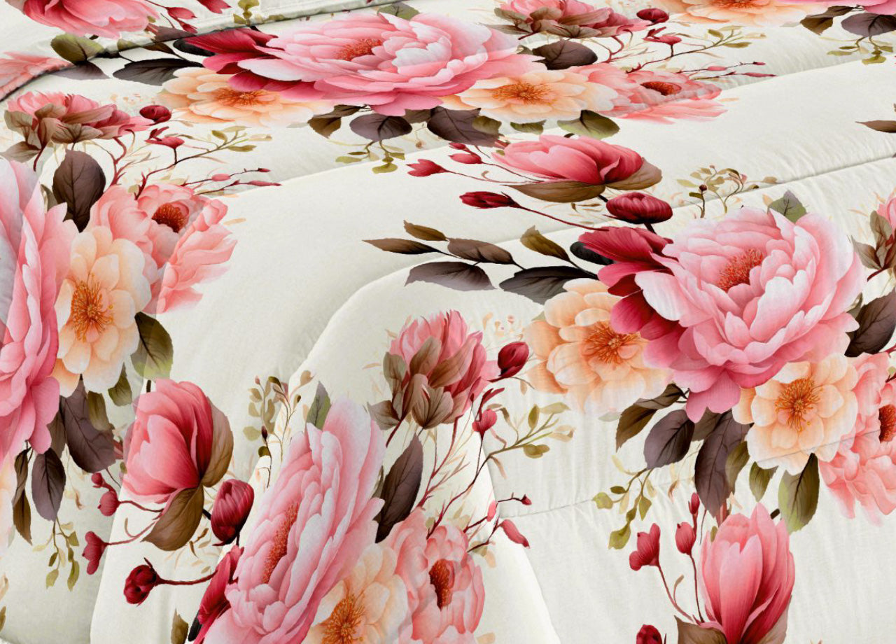 Trapunta Piumone Invernale Imbottita 300gr Microfibra Diadema Flower - 2 Piazze - D14 Rosa