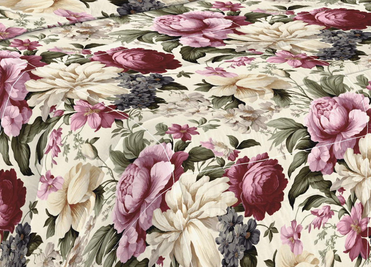 Trapunta Piumone Invernale Imbottita 300gr Microfibra Diadema Flower - 1 Piazza - D19 Flora