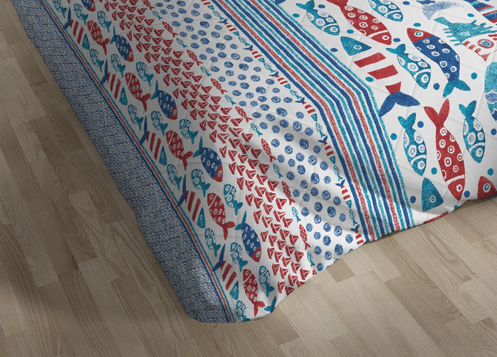 Trapuntino Piumino Estivo Primaverile 100gr/mq Leggero Disegno Pesci - Singolo - Rosso