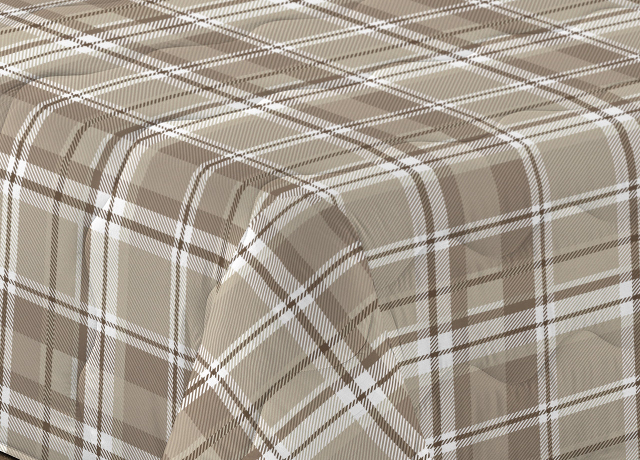 Trapunta Piumone Letto Invernale Imbottita 300gr Scaldanotti Tartan - 1 Piazza - Beige