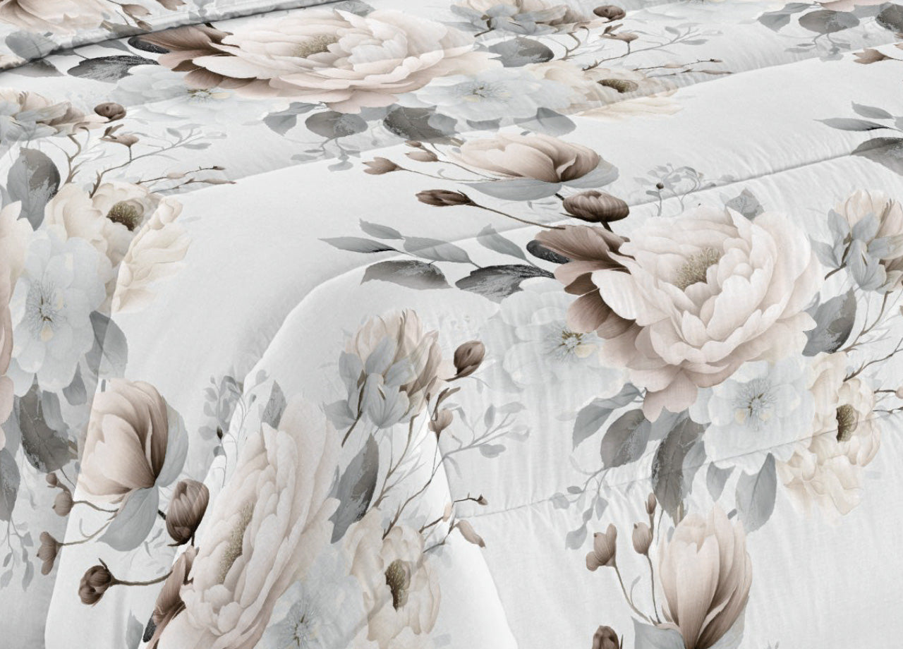 Trapunta Piumone Invernale Imbottita 300gr Microfibra Diadema Flower - Piazza E Mezza - D13 Grigio