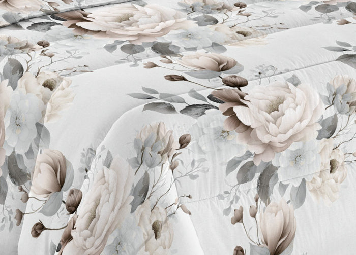 Trapunta Piumone Invernale Imbottita 300gr Microfibra Diadema Flower - Piazza E Mezza - D13 Grigio