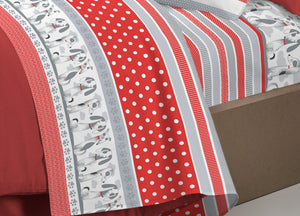 Completo Lenzuola Letto Pensieri Delicati 100% Cotone Dis. Bau Bau - Piazza E Mezza - Rosso