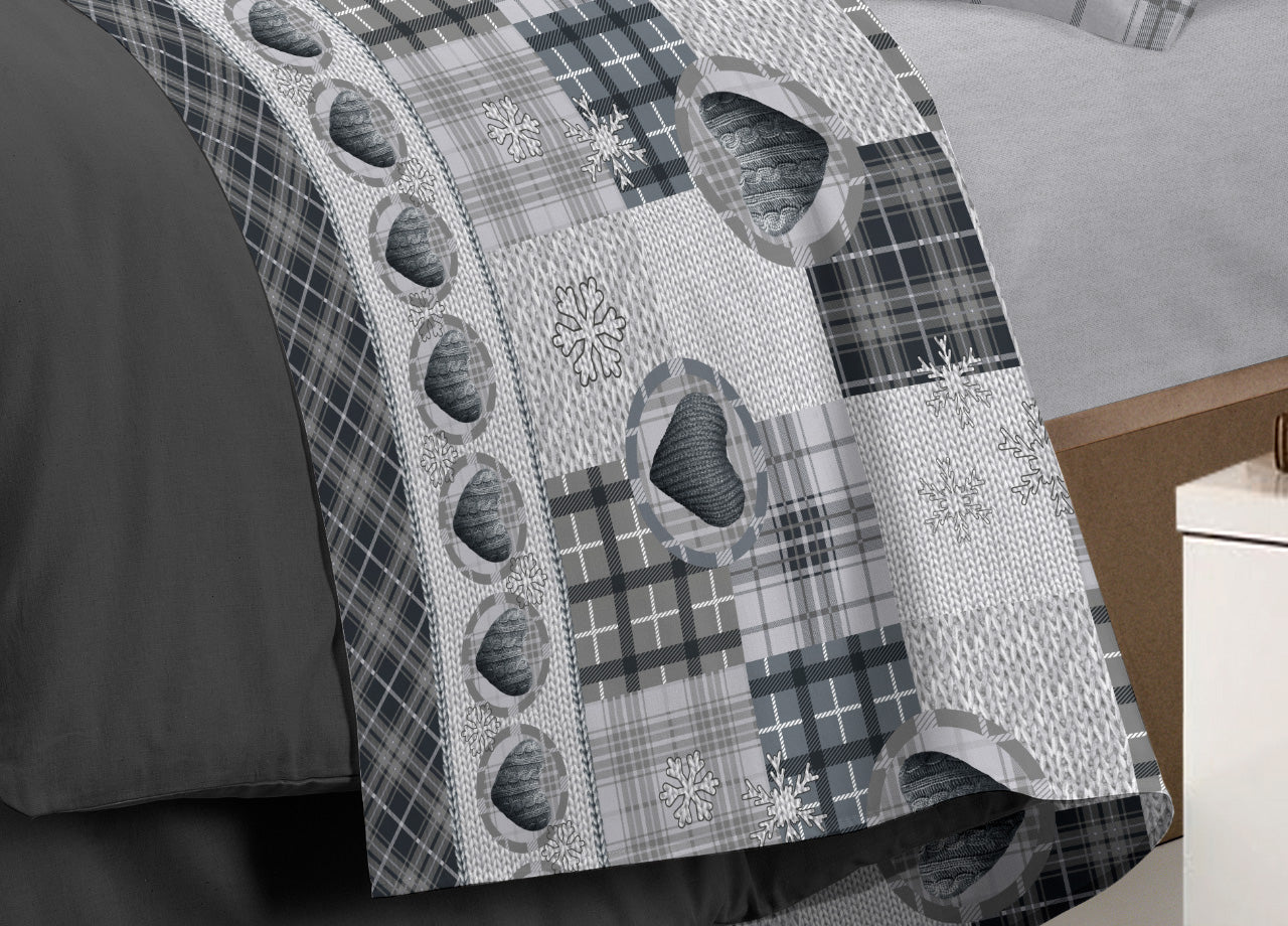 Completo Lenzuola Linea Pensieri Delicati 100% Cotone Disegno Love Mountain - Singolo - Grigio