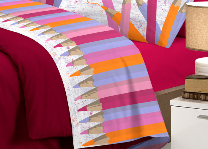 Completo Lenzuola Linea Pensieri Delicati 100% Cotone Disegno Matitoni - Piazza E Mezza - Rosa