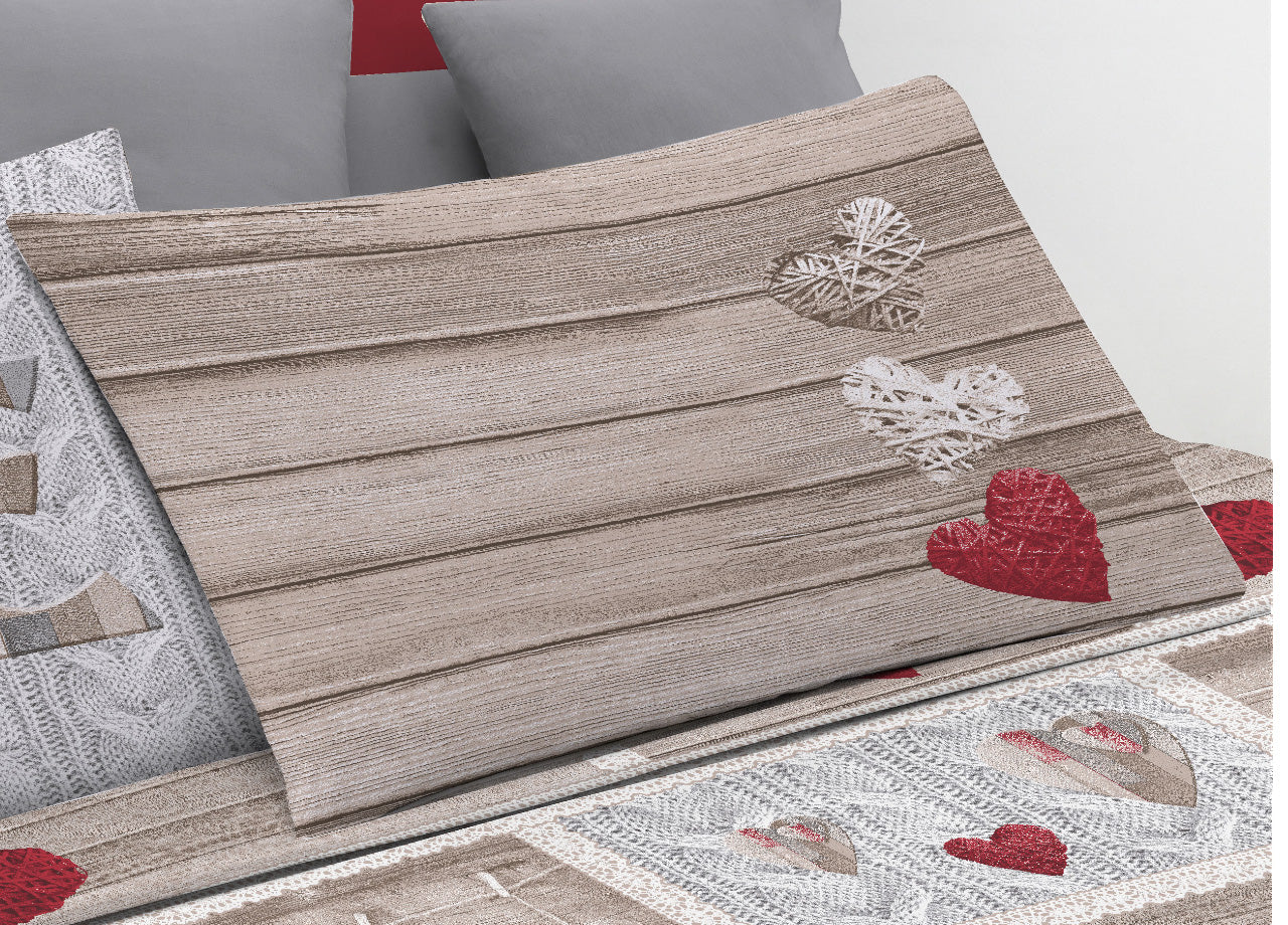 Completo Lenzuola Linea Pensieri Delicati 100% Cotone Disegno Shabby Love - Singolo - Rosso